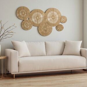 NEW West Elm 7-Piece Woven Wicker Rattan Round Boho Wall Decor Hanging Baskets